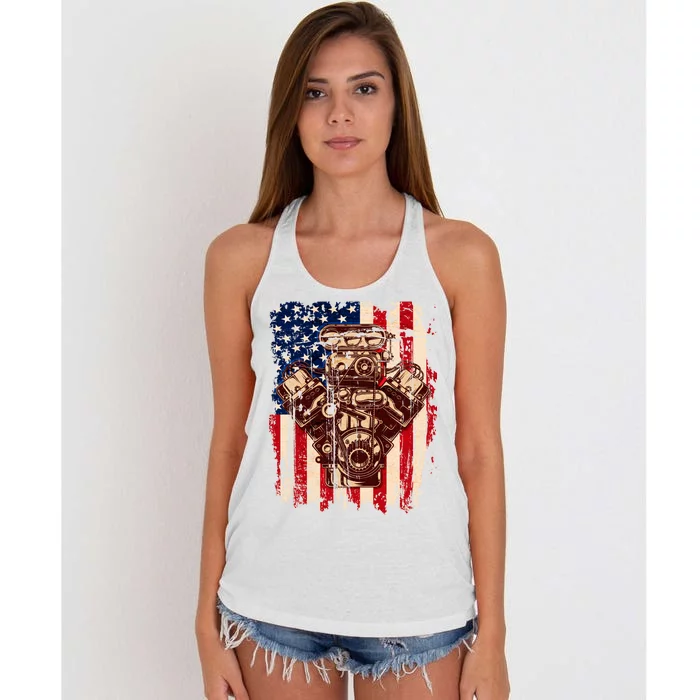 Vintage American Muscle Car Engine Women's Knotted Racerback Tank