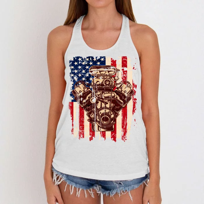 Vintage American Muscle Car Engine Women's Knotted Racerback Tank