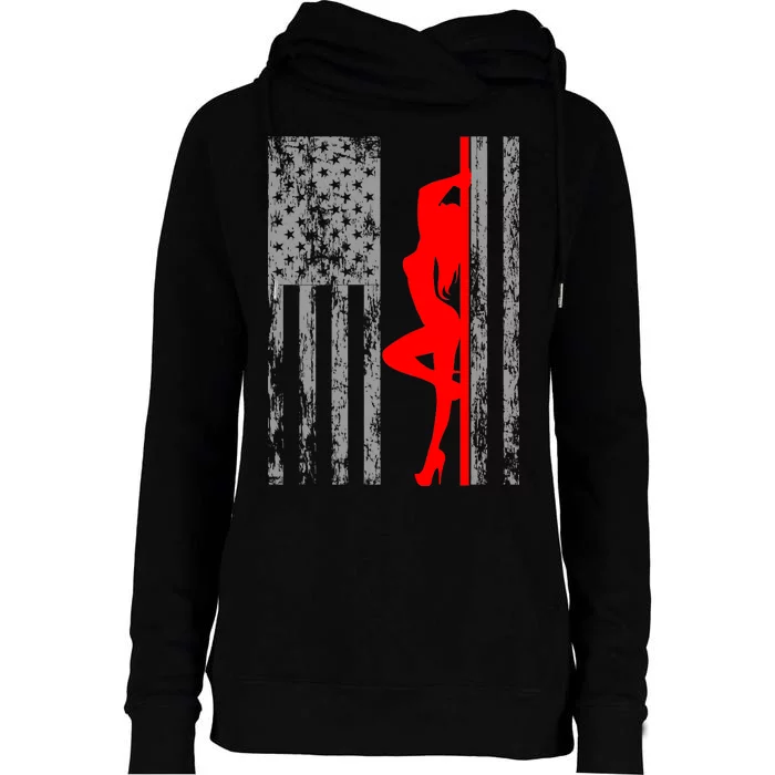 Vintage American Pole Dancer Stripper USA Flag Womens Funnel Neck Pullover Hood