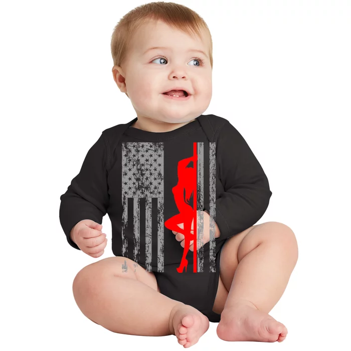 Vintage American Pole Dancer Stripper USA Flag Baby Long Sleeve Bodysuit