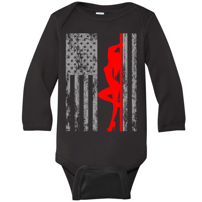 Vintage American Pole Dancer Stripper USA Flag Baby Long Sleeve Bodysuit