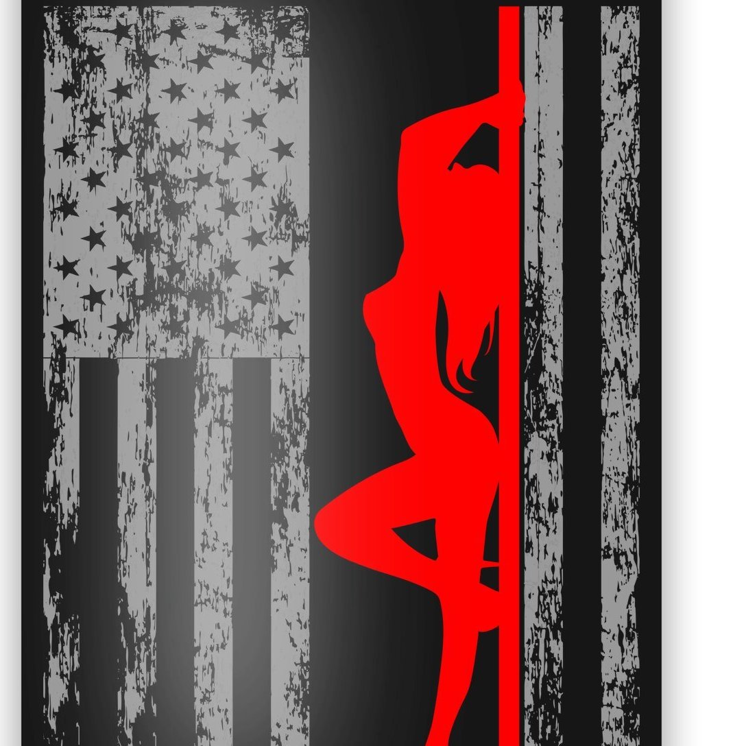 Vintage American Pole Dancer Stripper USA Flag Poster