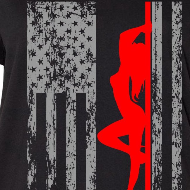 Vintage American Pole Dancer Stripper USA Flag Women's V-Neck Plus Size T-Shirt