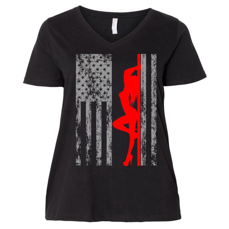 Vintage American Pole Dancer Stripper USA Flag Women's V-Neck Plus Size T-Shirt