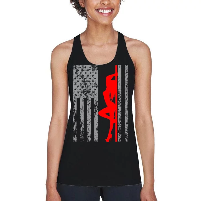 Vintage American Pole Dancer Stripper USA Flag Women's Racerback Tank