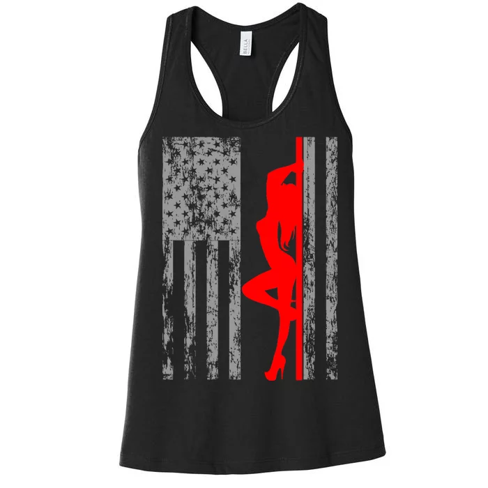 Vintage American Pole Dancer Stripper USA Flag Women's Racerback Tank