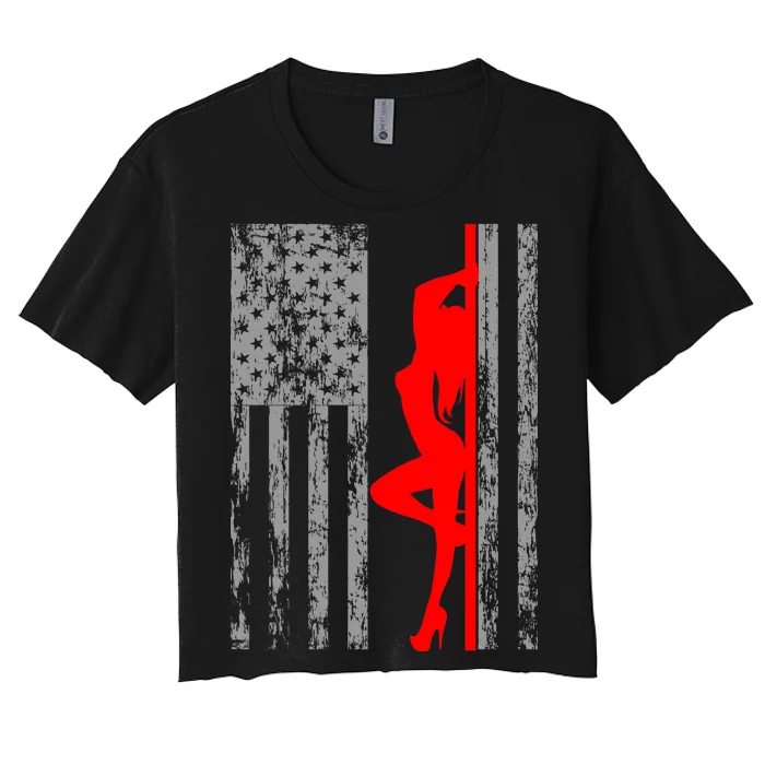 Vintage American Pole Dancer Stripper USA Flag Women's Crop Top Tee