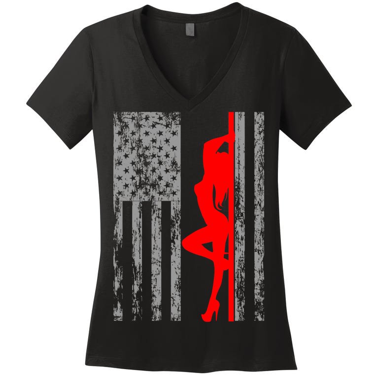 Vintage American Pole Dancer Stripper USA Flag Women's V-Neck T-Shirt
