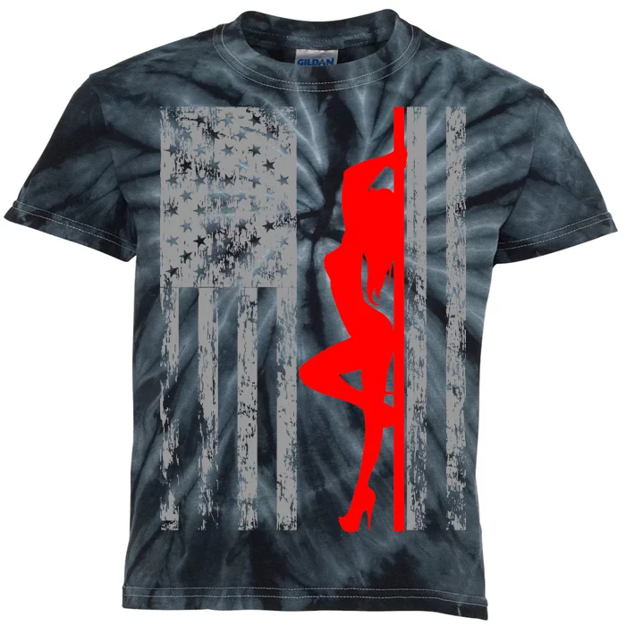 Vintage American Pole Dancer Stripper USA Flag Kids Tie-Dye T-Shirt