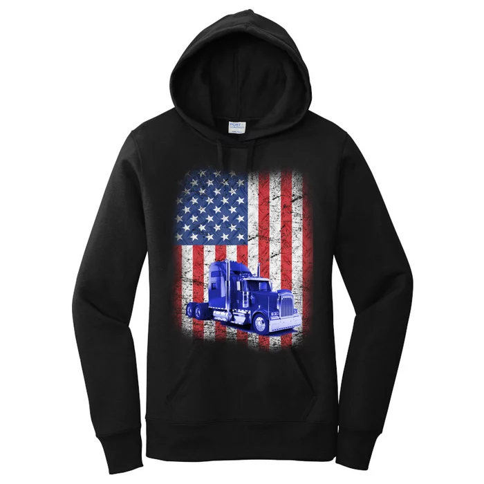 Vintage American Trucker USA Flag Women's Pullover Hoodie