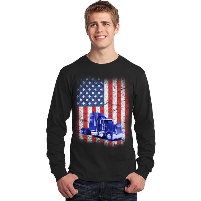 Vintage American Trucker USA Flag Tall Long Sleeve T-Shirt