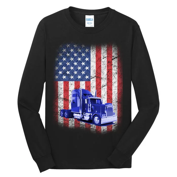 Vintage American Trucker USA Flag Tall Long Sleeve T-Shirt