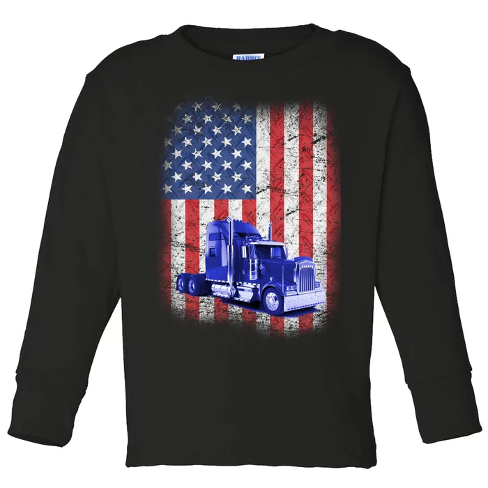 Vintage American Trucker USA Flag Toddler Long Sleeve Shirt