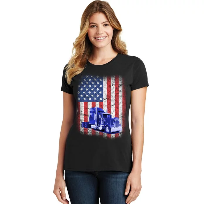 Vintage American Trucker USA Flag Women's T-Shirt