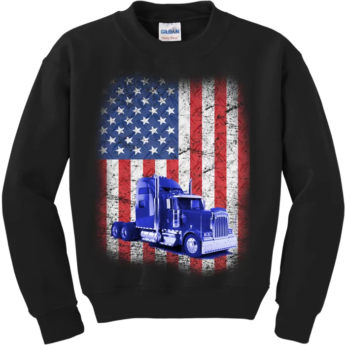 Vintage American Trucker USA Flag Kids Sweatshirt