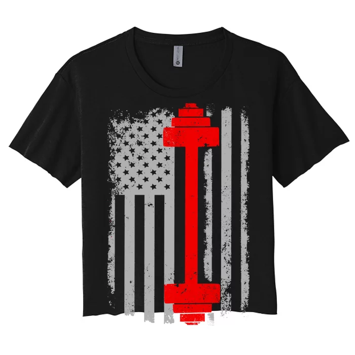 Vintage American Weight Training Flag Women's Crop Top Tee