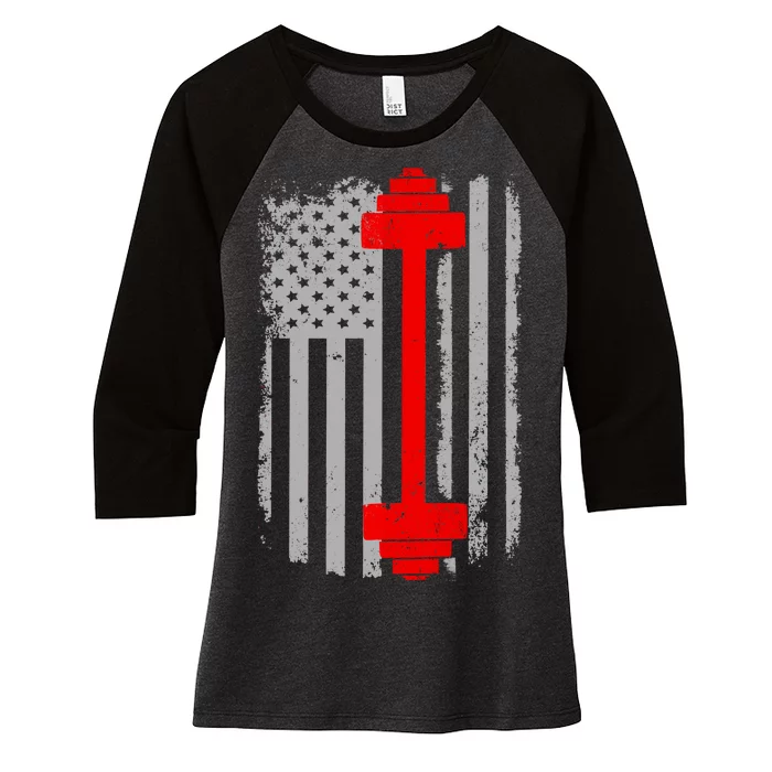 Vintage American Weight Training Flag Women's Tri-Blend 3/4-Sleeve Raglan Shirt