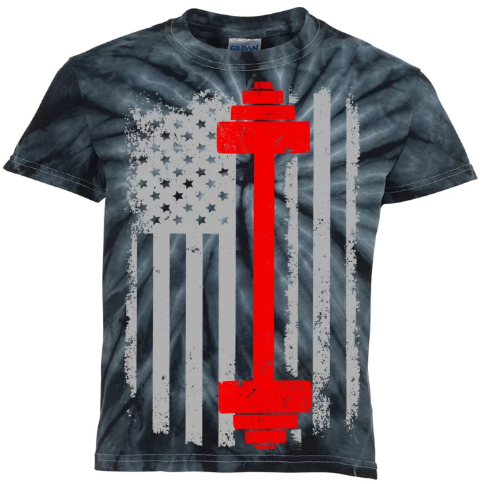 Vintage American Weight Training Flag Kids Tie-Dye T-Shirt