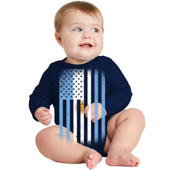 Vintage Argentina Flag Baby Long Sleeve Bodysuit