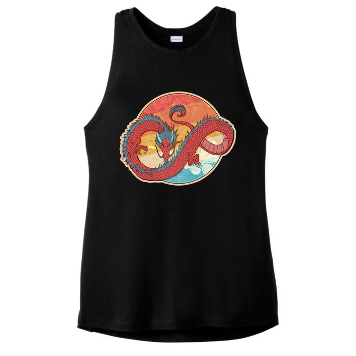 Vintage Asian Dragon Emblem Ladies Tri-Blend Wicking Tank