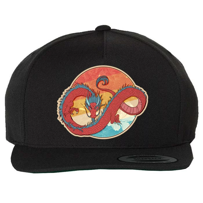 Vintage Asian Dragon Emblem Wool Snapback Cap