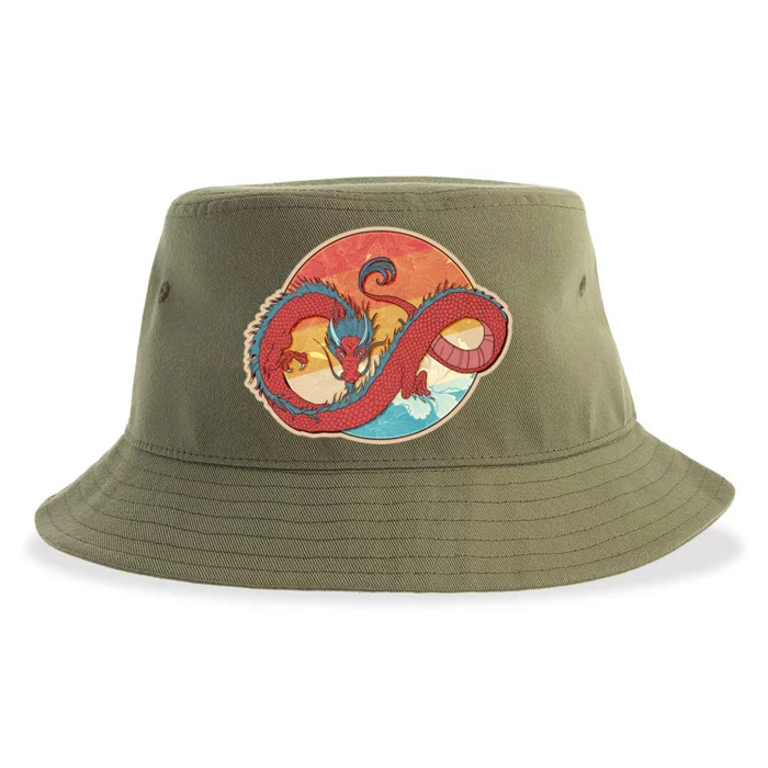 Vintage Asian Dragon Emblem Sustainable Bucket Hat