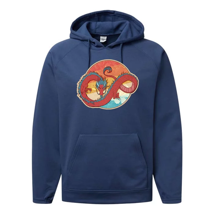 Vintage Asian Dragon Emblem Performance Fleece Hoodie