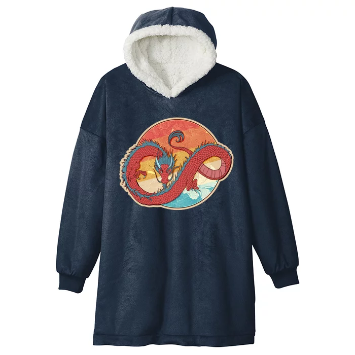 Vintage Asian Dragon Emblem Hooded Wearable Blanket