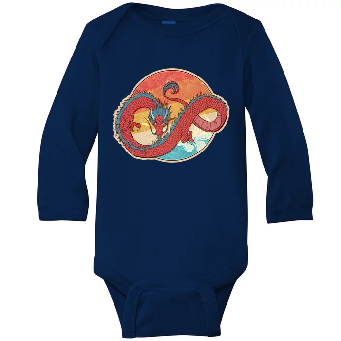 Vintage Asian Dragon Emblem Baby Long Sleeve Bodysuit