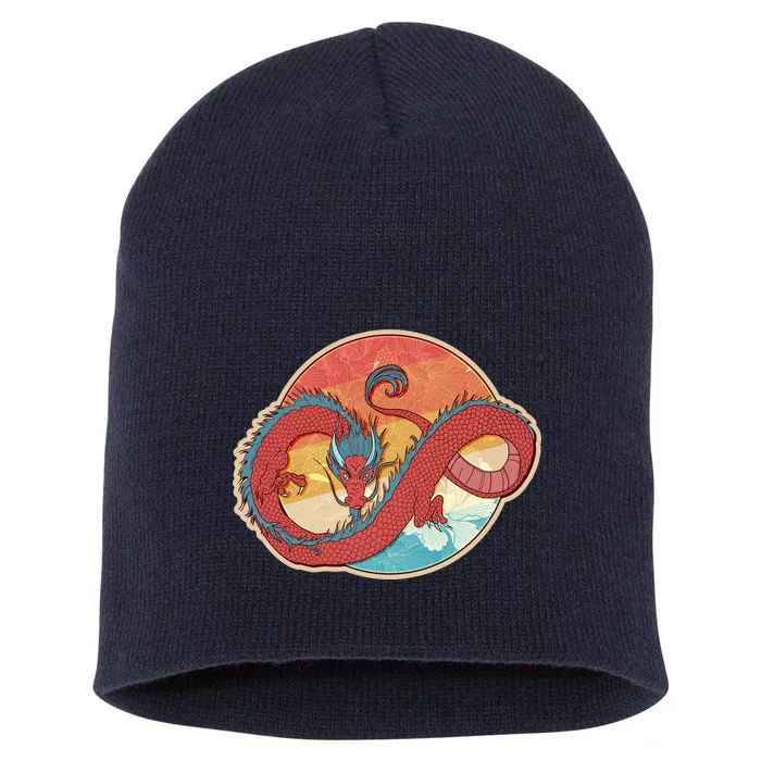 Vintage Asian Dragon Emblem Short Acrylic Beanie