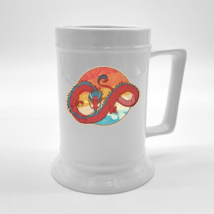 Vintage Asian Dragon Emblem Front & Back Beer Stein