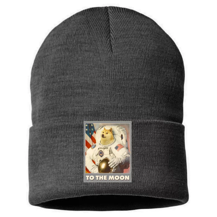 Vintage Astronaut Doge To The Moon Meme Sustainable Knit Beanie