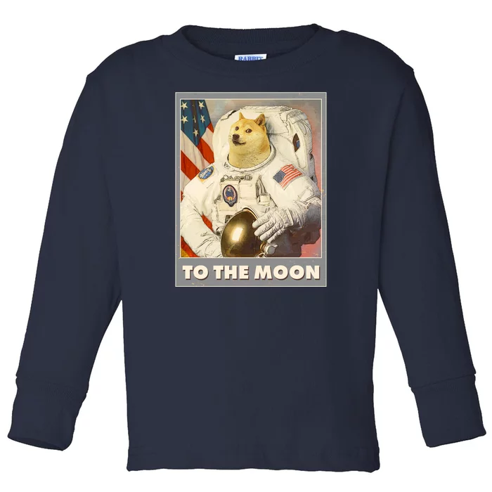 Vintage Astronaut Doge To The Moon Meme Toddler Long Sleeve Shirt