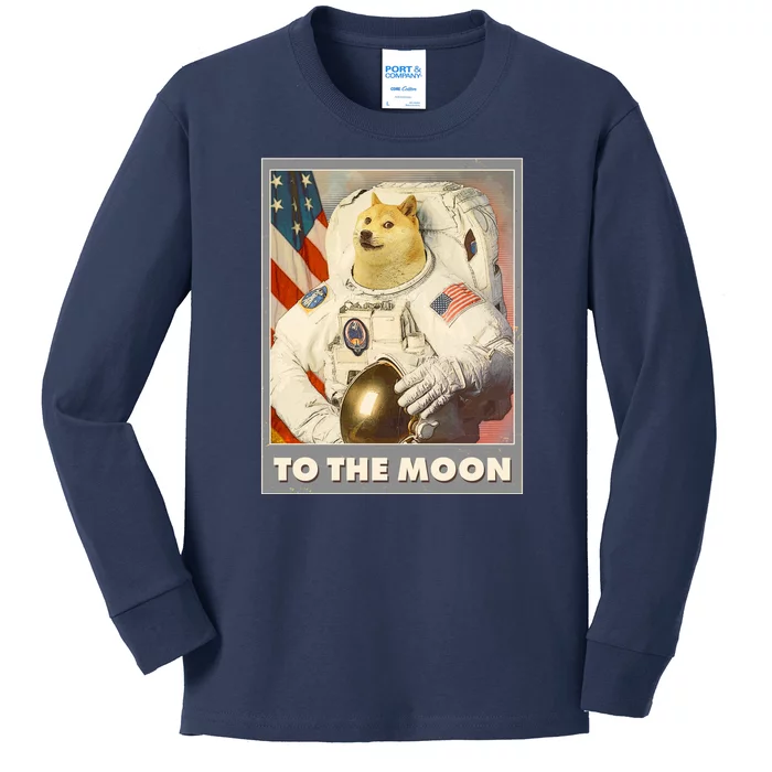 Vintage Astronaut Doge To The Moon Meme Kids Long Sleeve Shirt