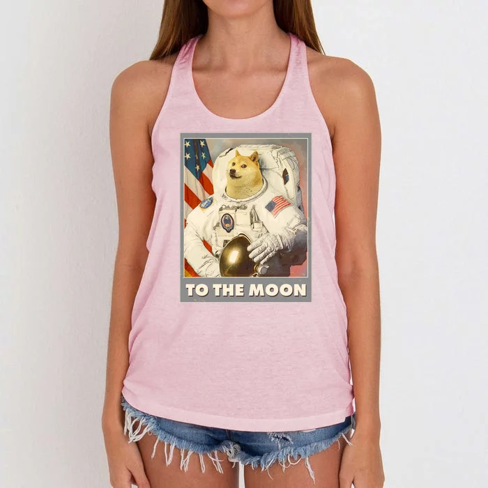 Vintage Astronaut Doge To The Moon Meme Women's Knotted Racerback Tank