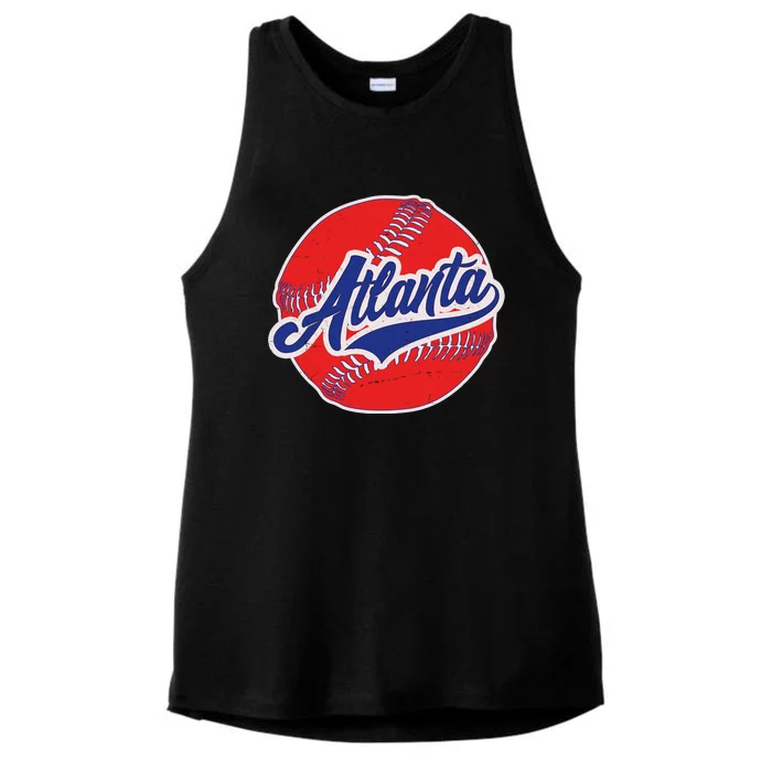 Vintage Atlanta Baseball Sports Logo Ladies Tri-Blend Wicking Tank