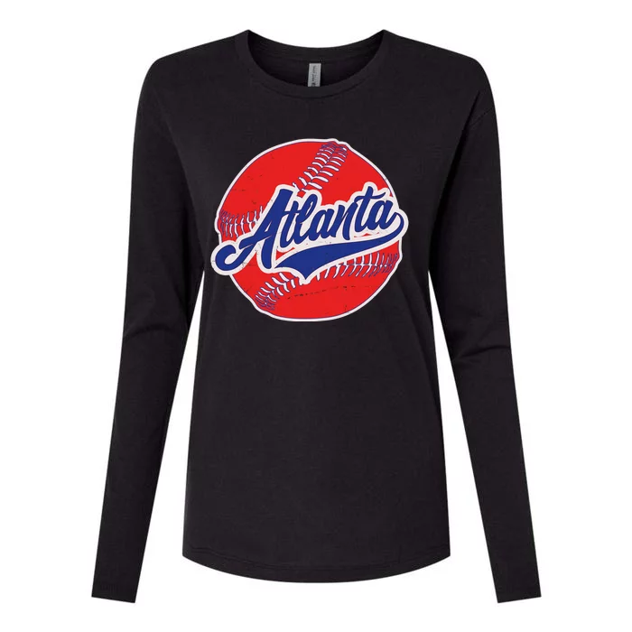 Vintage Atlanta Baseball Sports Logo Womens Cotton Relaxed Long Sleeve T-Shirt