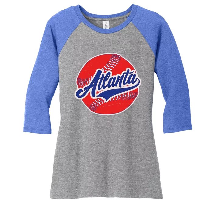 Vintage Atlanta Baseball Sports Logo Women's Tri-Blend 3/4-Sleeve Raglan Shirt