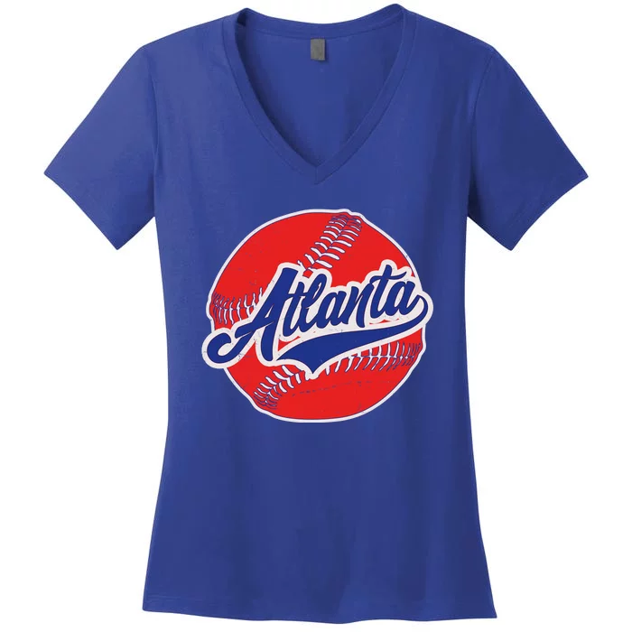 Vintage Atlanta Baseball Sports Logo Women's V-Neck T-Shirt