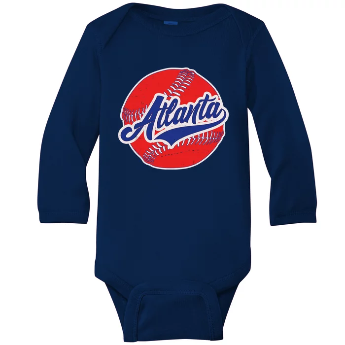 Vintage Atlanta Baseball Sports Logo Baby Long Sleeve Bodysuit