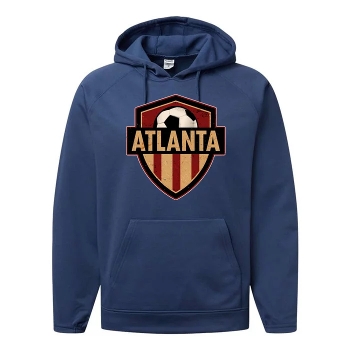 Vintage Atlanta GA USA Soccer Shield Logo Performance Fleece Hoodie