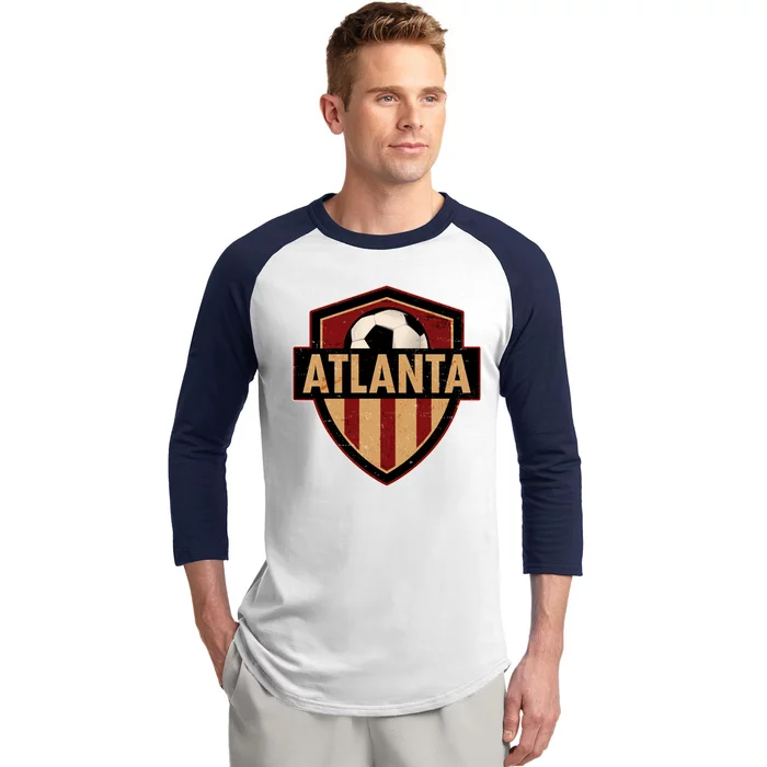 Vintage Atlanta GA USA Soccer Shield Logo Baseball Sleeve Shirt