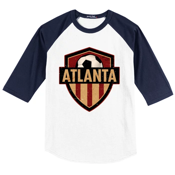 Vintage Atlanta GA USA Soccer Shield Logo Baseball Sleeve Shirt