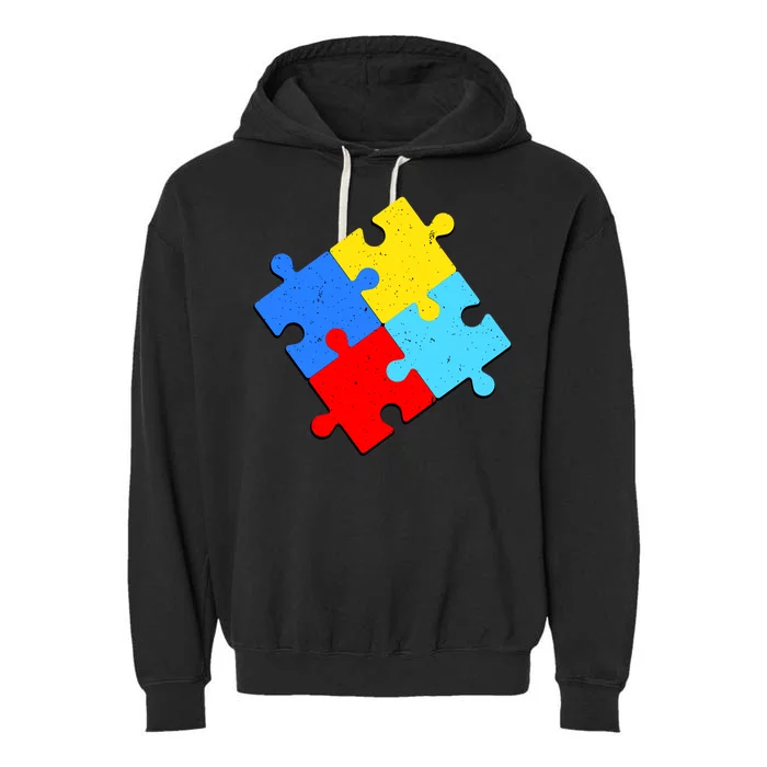 Vintage Autism Puzzle Garment-Dyed Fleece Hoodie