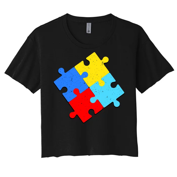 Vintage Autism Puzzle Women's Crop Top Tee