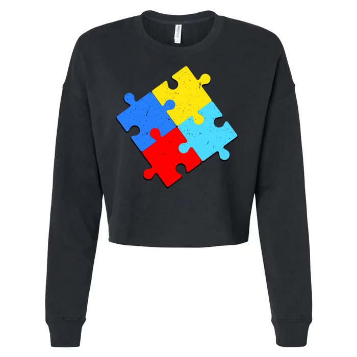 Vintage Autism Puzzle Cropped Pullover Crew