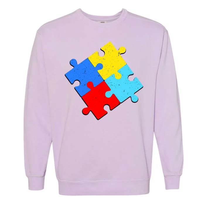 Vintage Autism Puzzle Garment-Dyed Sweatshirt