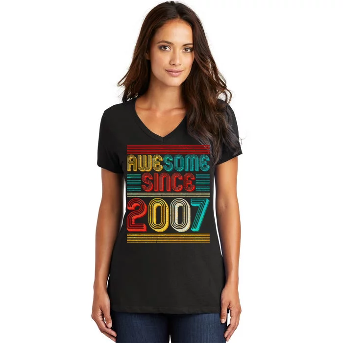 Vintage Awesome Since 2007 Happy 12th Birthday Women's V-Neck T-Shirt