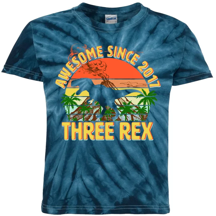 Vintage Awesome Since 2017 3rd Birthday Kids Tie-Dye T-Shirt