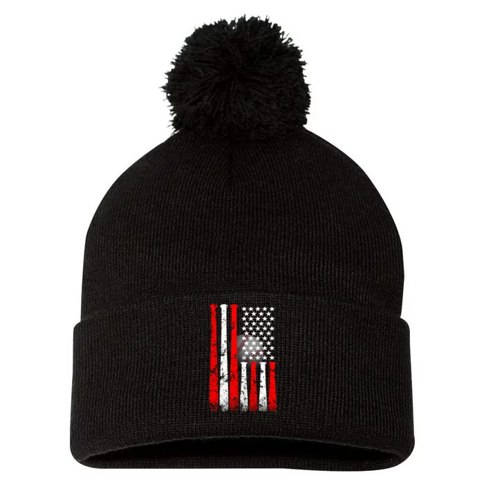 Vintage Baseball Flag Pom Pom 12in Knit Beanie